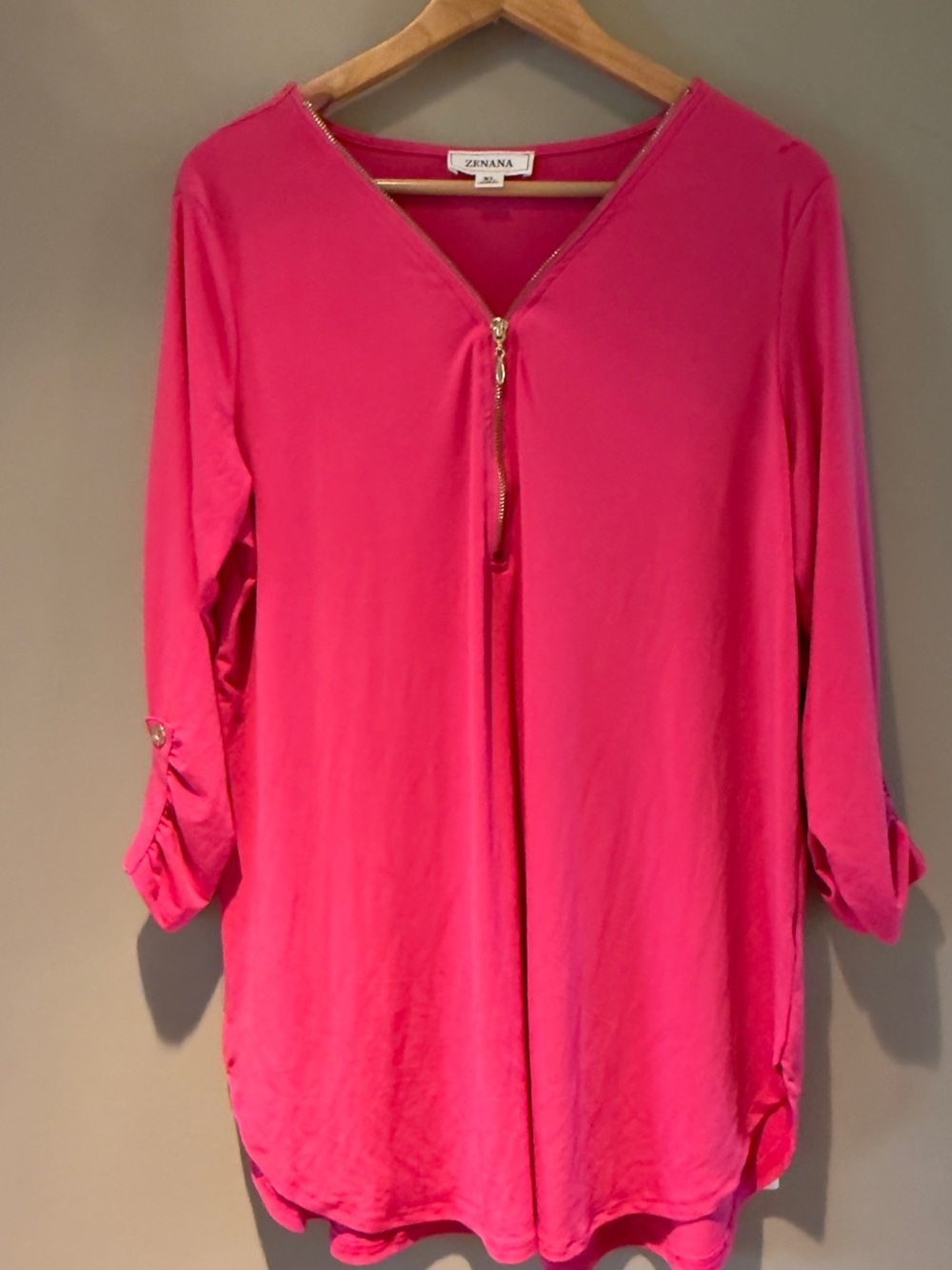 Zenana Outfitters Hot Pink Long-Sleeve Zip Front Top XL